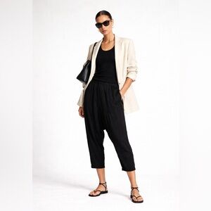 Nili Lotan Safi Slouchy Rayon Drawstring Pants | Cropped Black S